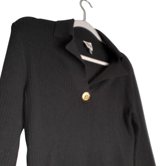 Anne Klein Ribbed Knit Collared Sweater Gold Button Black Women’s Small - Picture 2 of 6